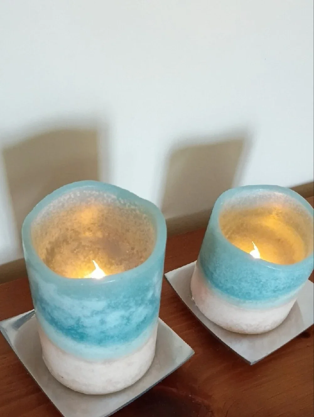 Blue and Cream Ombre Candles - Set of 2